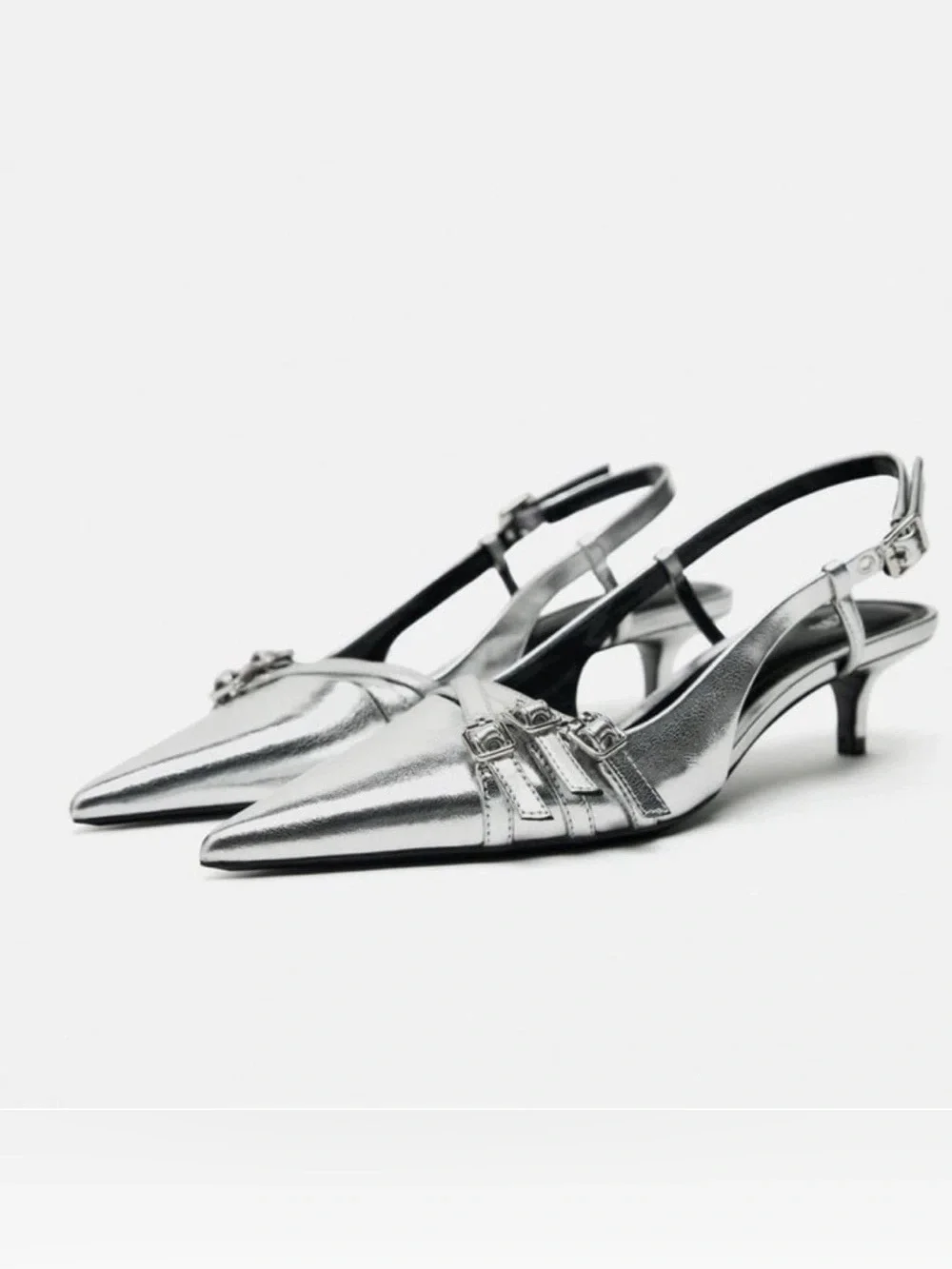 Zara Strappy Kitten Heels in Silver